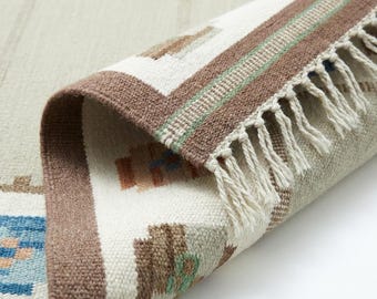 Handwoven Wool Rug – Scandinavian Geometric Flatweave Carpet, Minimalist Home Decor