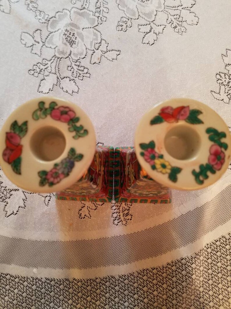 2 Rose Medallion candlesticks holders 11820