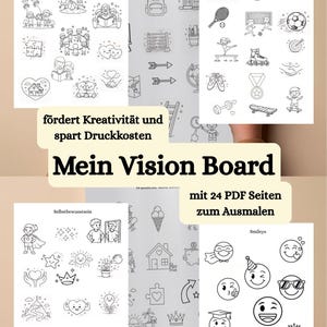 Quadro de Visão para Crianças - Definindo Metas, Aumentando a Autoconfiança, PDF Criativo, Material de Aprendizagem e Reflexão, Imprimível para Escola e Casa