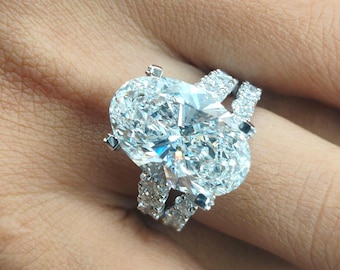 IGI Certified | 12.00 Carat | Oval-Cut | Lab Grown Diamond | Solitaire Accent Stone | White Gold | 14K Bridal Band Ring Set | Gift For Her |
