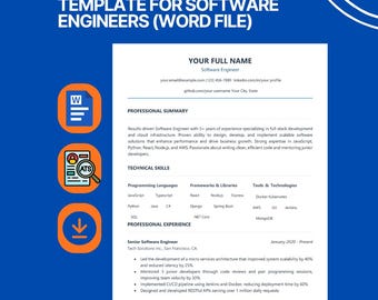 Software Engineer Resume Template: ATS-Friendly Editable CV (Word)