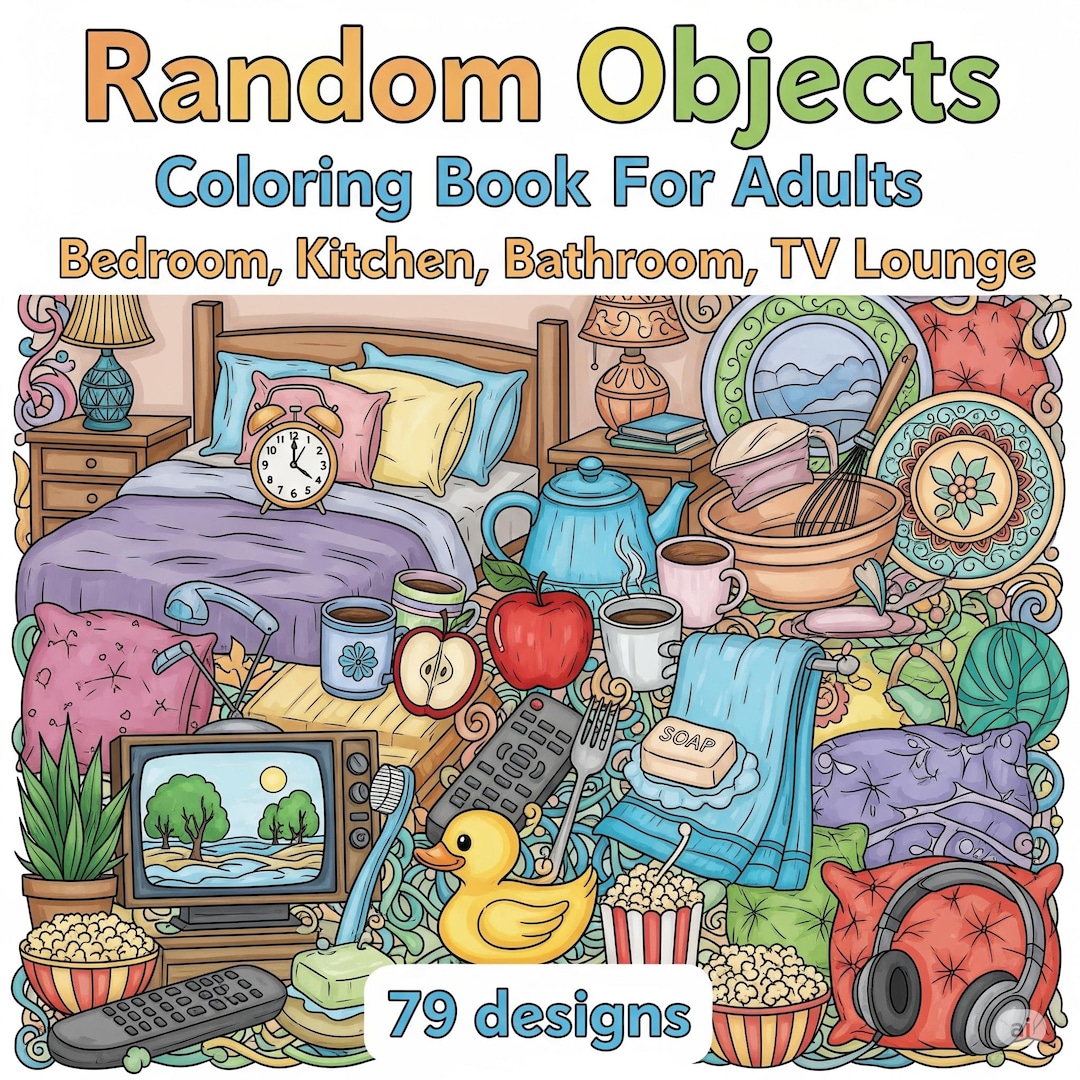 Random Object Coloring Pages Random Objects Coloring Book: Household Scenes, 79 Printable Pages (PDF ...