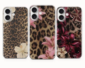 Leopard Phone Case for iPhone, Samsung Galaxy & Google Pixel – Y2K and Flowers Aesthetic – Animal Print Design