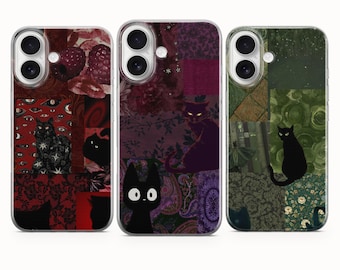 Black Cat Whimsical Phone Case, Witchy Cover - iPhone 17 Pro Max 16 15 14 13 12 11, Samsung Galaxy S25Fe A16 S23 A17 A56, Pixel 10 Pro