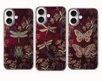 Dragonfly & Red Velvet Phone Case, Boho Cover - iPhone 17 Pro Max 16 15 14 13 12 11, Samsung Galaxy S25 Fe A16 S23 A17 A56, Pixel 10 9