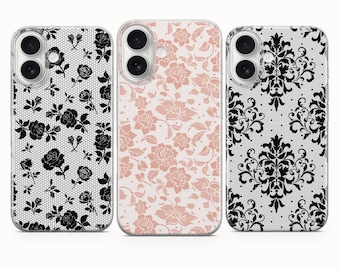 Lace & Flowers Phone Case, Chic Cover - iPhone 17 Pro Max 16 15 14 13 12 11, Samsung Galaxy S25Fe A16 S23 A17 A56, Pixel 10 Pro