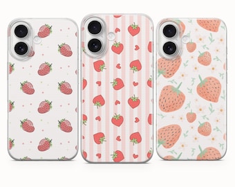 Strawberry & Cute Phone Case, Pink Cover - iPhone 17 Pro Max 16 15 14 13 12 11, Samsung Galaxy S25Fe A16 S23 A17 A56, Pixel 10 Pro