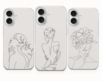 Line Art & Elegant Phone Case, Woman Cover - iPhone 17 Pro Max 16 15 14 13 12 11, Samsung Galaxy S25Fe A16 S23 A17 A56, Pixel 10 Pro