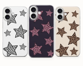 Leopard Print & Stars Phone Case, Y2K Cover - iPhone 17 Pro Max 16 15 14 13 12 , Samsung Galaxy S25Fe A16 S23 A17 A56, Pixel 10 Pro