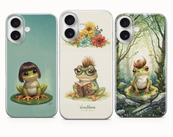 Cute Frog with Haircut Phone Case, Quirky Cover - iPhone 17 Pro Max 16 15 14 13 12 11, Samsung Galaxy S25Fe A16 S23 A17 A56, Pixel 10 Pro