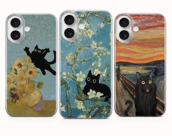 Cat & Art Phone Case, Funny Cover - iPhone 17 Pro Max 16 15 14 13 12 11, Samsung Galaxy S25 Fe A16 S23 A17 A56, Pixel 10 9