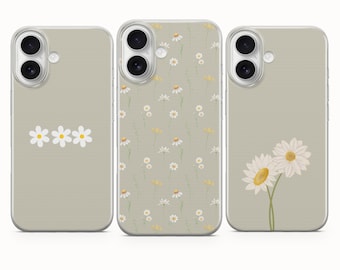 Sage Green & Daisies Phone Case, Minimalist Cover - iPhone 17 Pro Max 16 15 14 13 12 11, Samsung Galaxy S25Fe A16 S23 A17 A56, Pixel 10 Pro