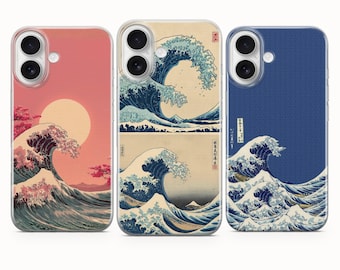 Japanese Wave Phone Case Art and Kanagawa Aesthetic Hokusai for iPhone 17 Pro 16 15 14 13 12 11, Samsung S25 Fe A16 S23 A17 A56, Pixel 10