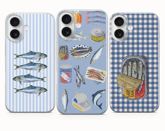Sardine Fish Phone Case, Seafood Cover - iPhone 17 Pro Max 16 15 14 13 12 11, Samsung Galaxy S25Fe A16 S23 A17 A56, Pixel 10 Pro