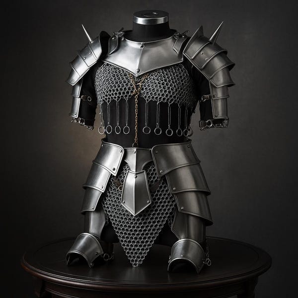 Armadura de guerrera valiente: armadura medieval de acero y cota de malla hecha a mano para LARP, cosplay y disfraces de fantasía para mujer.
