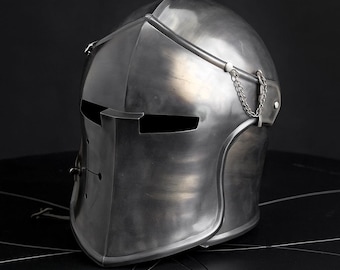 Full-Face Barbuta Helmet – Handcrafted Italian Steel Armor for Historical Reenactment & Cosplay
