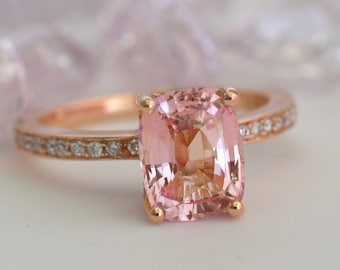 Padparadscha Sapphire Engagement Ring, Blake Lively Rose Gold ring with Diamonds SKU-2283 Free Shipping sapphire ring