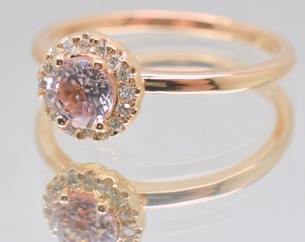 Peach champagne sapphire rose gold engagement ring, diamonds ring, wedding ring, anniversary rings, halo ring   SKU-LA-004 sapphire ring