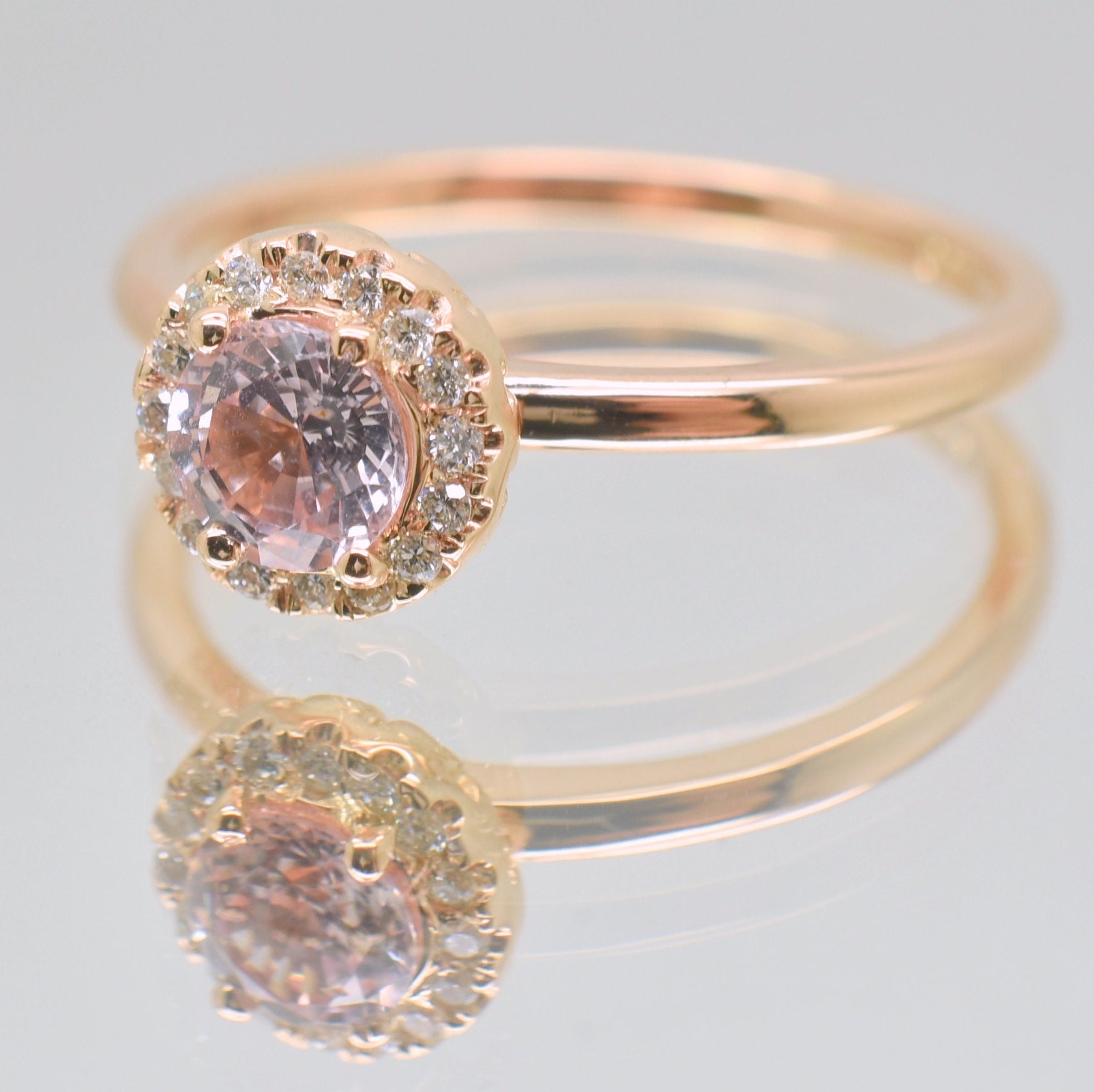 Peach Champagne Sapphire Rose Gold Engagement Ring Diamonds 
