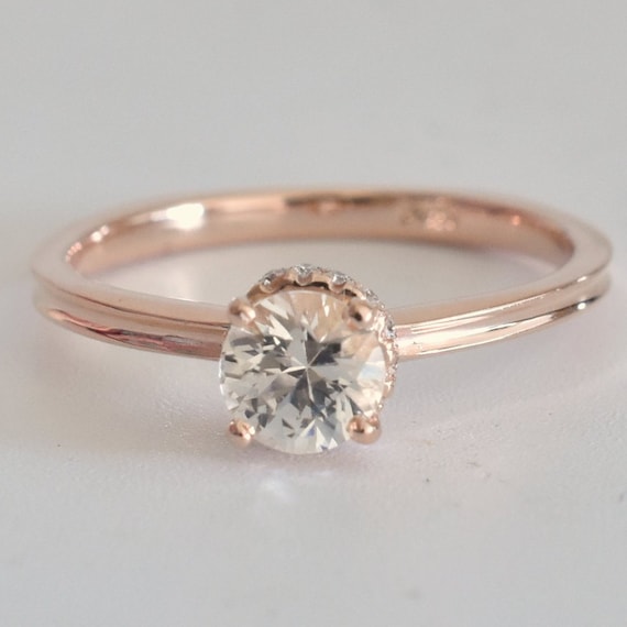 Zafiro anillo compromiso de oro rosa anillo de - Etsy