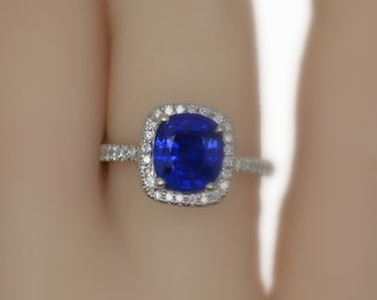 Anillo de compromiso de zafiro azul real hecho a mano, JOAN-934, envío gratis, anillo de zafiro