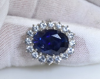 Anillo de la princesa Diana, anillo de kate Middleton, joyería de la princesa Diana, anillo de zafiro azul real de 10,5 quilates, anillo hecho a mano, envío gratis