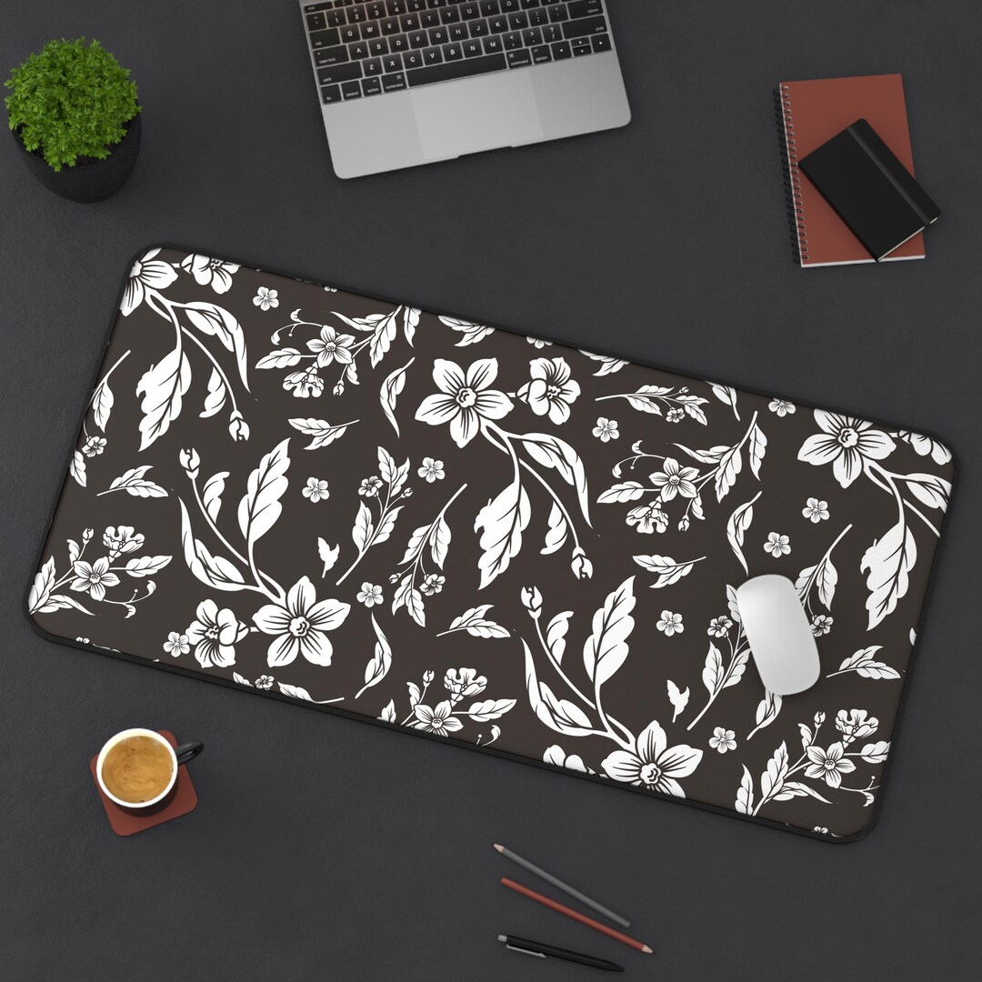 Muted Charcoal White Floral Desk Pad (12x18, 12x22 or 16x32) - Etsy