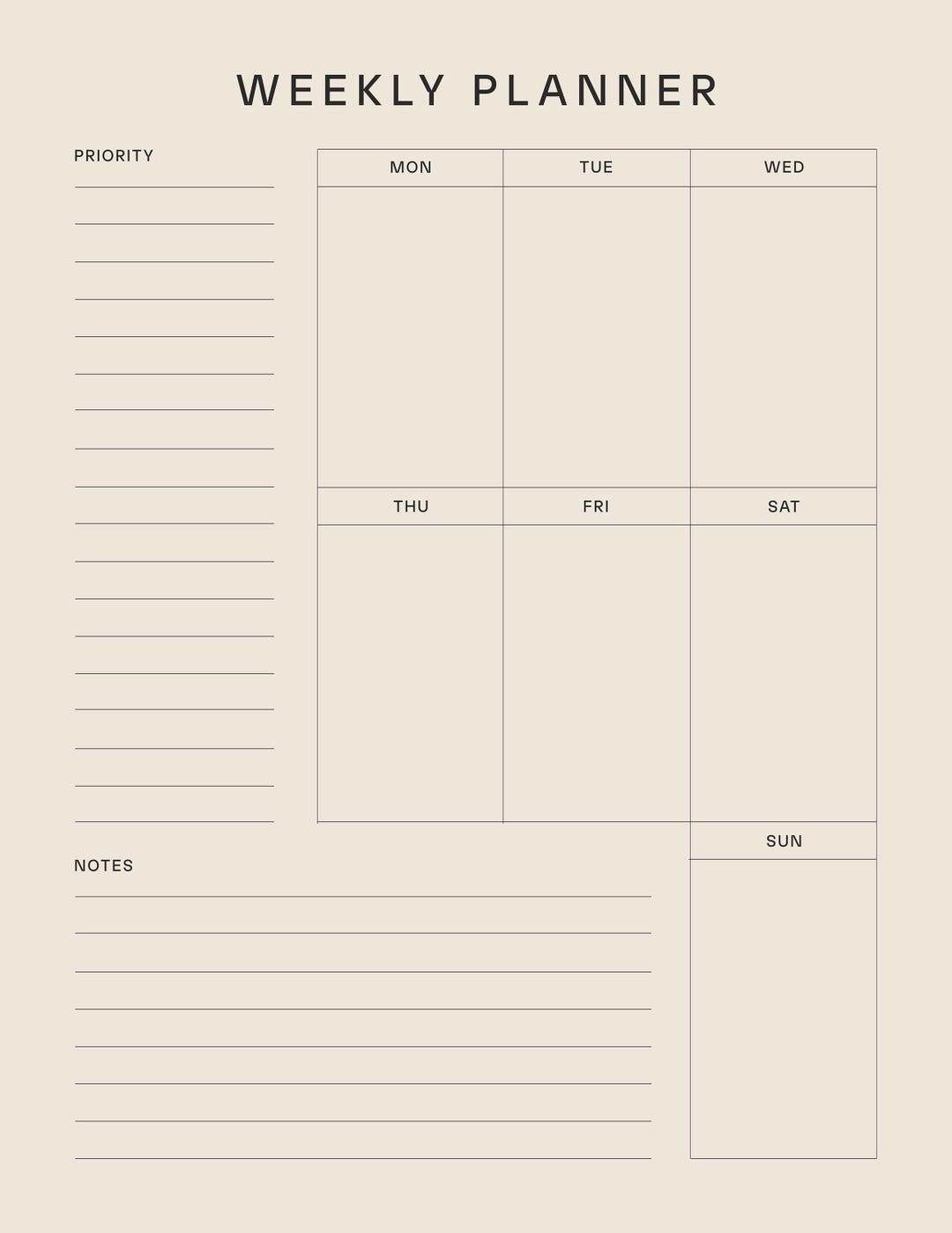 Earth Tone Weekly Planner Printable – Minimalist Boxed Layout (digital ...