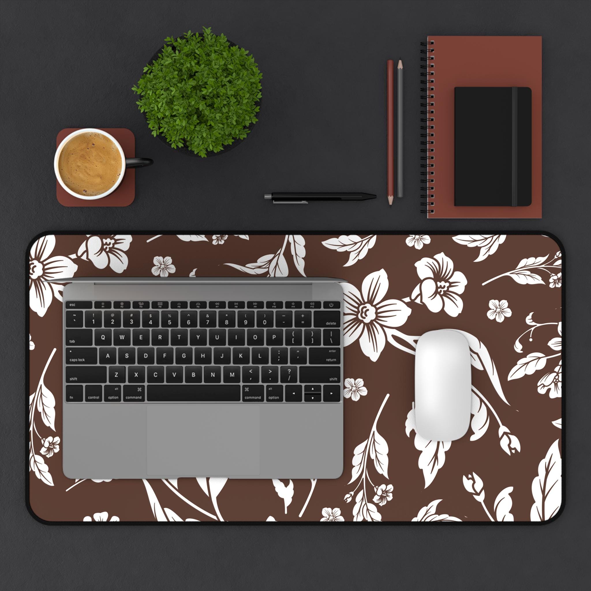 Chocolate Brown White Floral Desk Pad (12x18, 12x22 or 16x32) - Etsy
