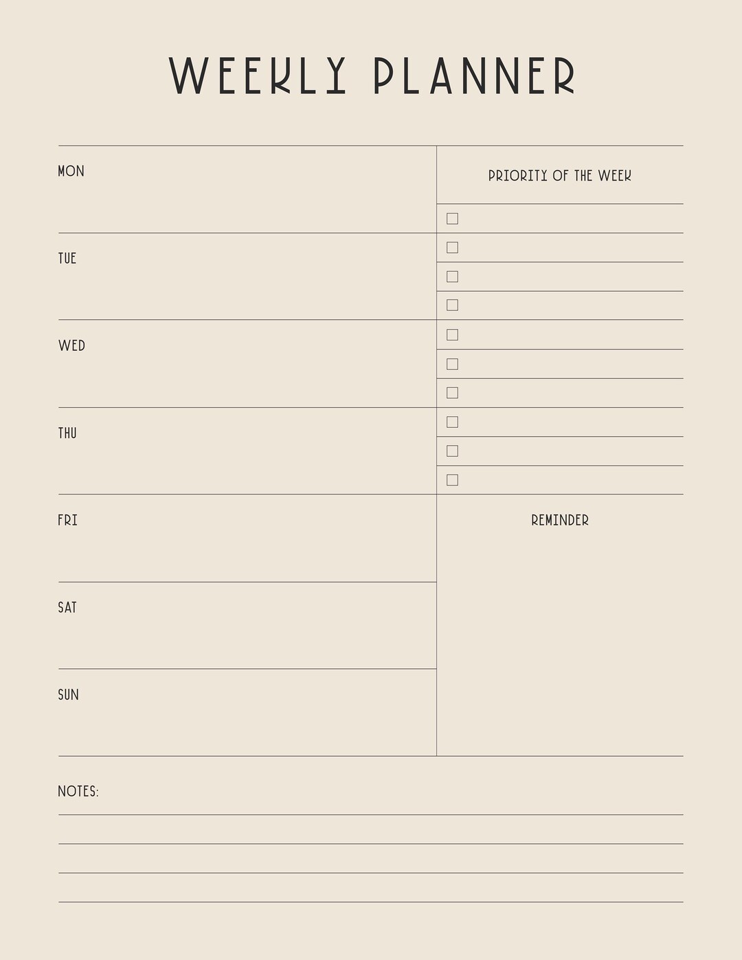 Minimalist Weekly Planner Printable – Earth Tone Colors (digital ...