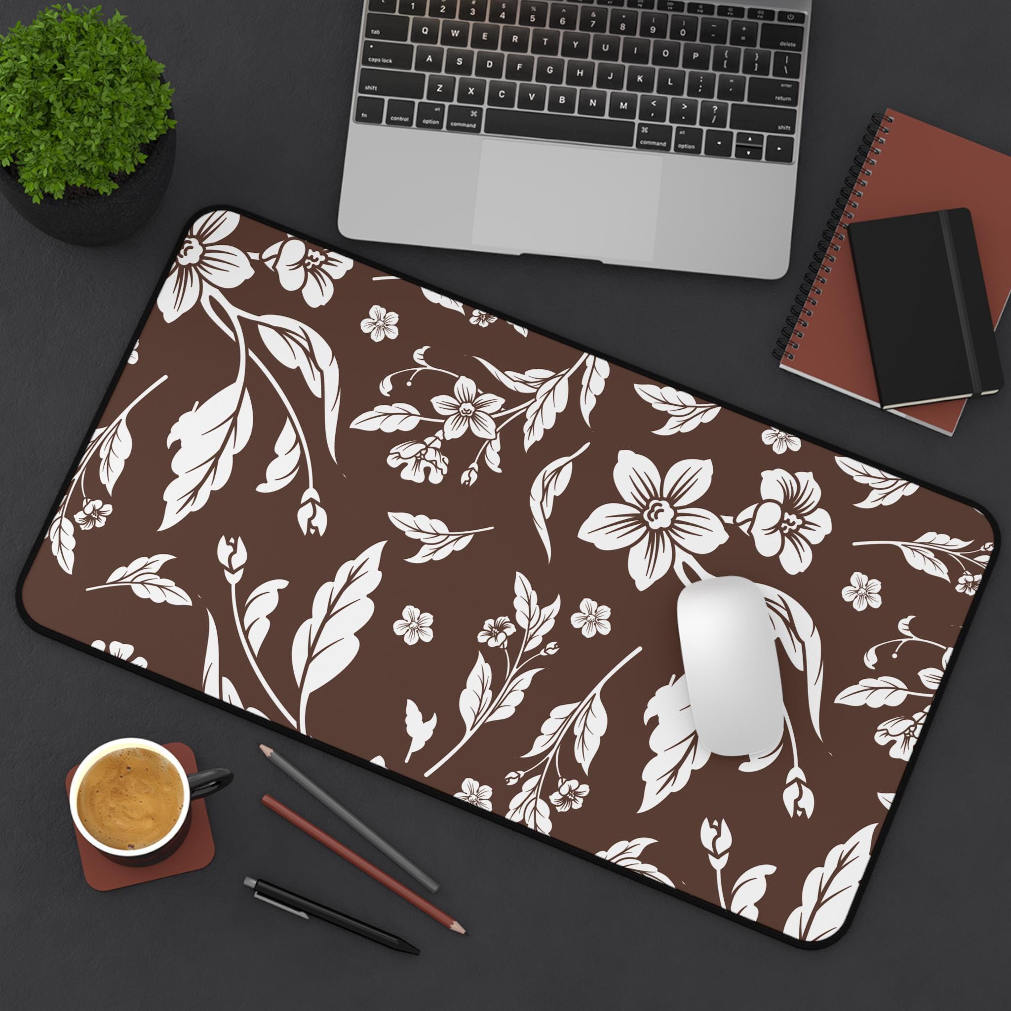 Chocolate Brown White Floral Desk Pad (12x18, 12x22 or 16x32) - Etsy