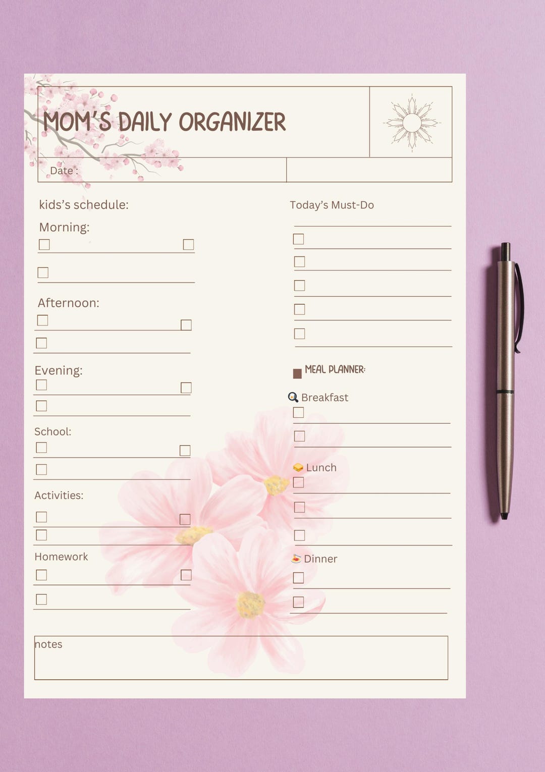 Mom Daily Planner | Printable Daily Organizer for Busy Moms | Chores ...