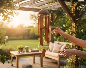 Campana de viento de bambú y coco, decoración colgante para jardín estilo Feng Shui, regalo de condolencia