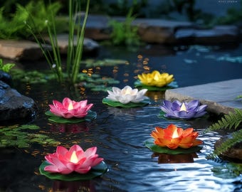 Luci galleggianti a forma di fiore di loto, impermeabili, a LED bianco caldo, per decorare piscine, laghetti e giardini. Luci floreali alimentate a batteria.