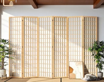 Japanese Room Divider 6 Panel | Wood Folding Privacy Screen | Handmade Paulownia Partition | No-Assembly Home & Office Decor