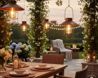 Antyczna lampa solarna, wodoodporna lampa wisząca do ogrodu, ciepła biała metalowa lampa ozdobna na patio