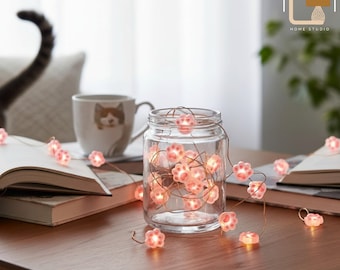 Luci a forma di zampa di gatto rosa / Luci fatate a LED bianco caldo / Luci stravaganti alimentate a batteria per camera da letto, cameretta dei bambini e decorazioni per feste