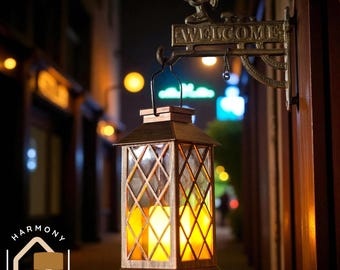 Lampa ogrodowa solarna na zewnątrz | Wodoodporna, wisząca, ciepła, biała dekoracja LED | Ekologiczne oświetlenie ogrodu, patio, ścieżki i podwórka