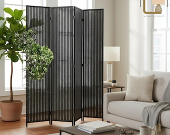 Bamboo Room Divider 4 Panel | Handmade Wood Folding Privacy Screen | Tall Natural Partition | No-Assembly Home, Office & Restaurant Decor