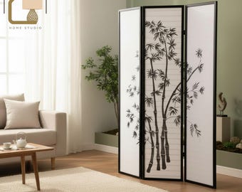 Japanese Room Divider 3 Panel | Folding Wooden Privacy Screen | Wall Divider Panels | Decorative Wood Partition for Living Room & Office