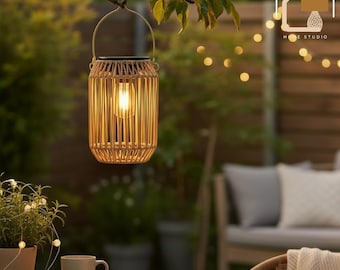Lanterne solaire tissée | Lampe d'extérieur à DEL blanc chaud | Décoration de jardin et de terrasse étanche IP65 | Lanterne suspendue à énergie solaire