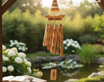 Bamboo Wind Chime, Hanging Garden Decor, Memorial Sympathy Gift, Feng Shui Windchime