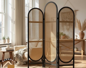 Rattan Room Divider 3 Panel | Handmade Tung Wood Folding Privacy Screen | Natural Room Partition | No-Assembly Home & Office Decor