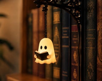 Gothic Bookshelf Lamp, Book Lover Gift, Hanging Lantern or Ghost Light, Cozy Reading Nook Shelf Decor