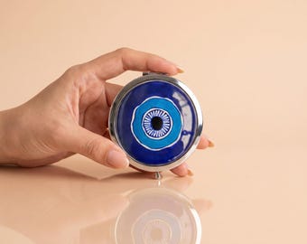 Compacte spiegel Evil Eye, klaproos bloemenontwerp, opvouwbaar zakaccessoire, make-uptool mini-portemonnee