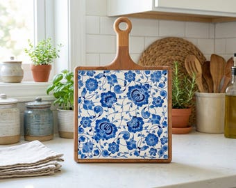 Handgemaakte kaasplank met lotusbloem keramische tegels: houten dienblad