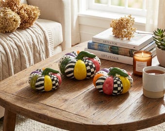 Handgemaakte kleurrijke keramische pompoen set van 3 - salontafel en woonkamerdecoratie