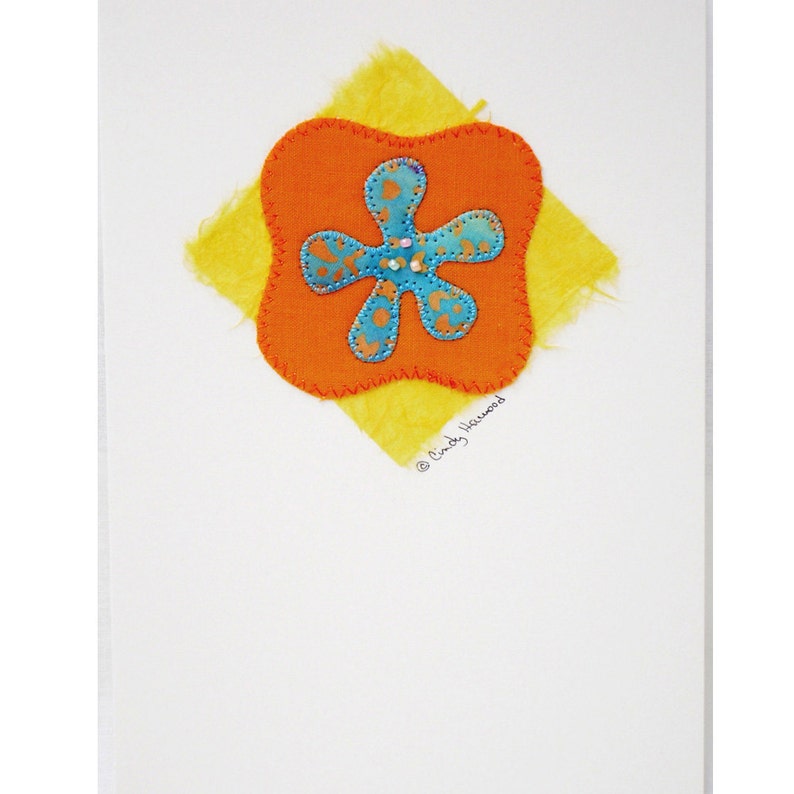Orange Turquoise Handmade Greeting Card Flower
