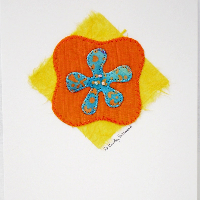 Orange Turquoise Handmade Greeting Card Flower