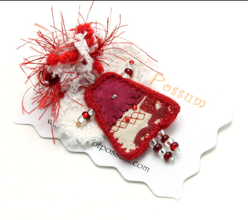 Mixed Media Jewelry Brooch Red Angel image 3